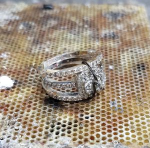 Silver cz ring after attaching sidebands