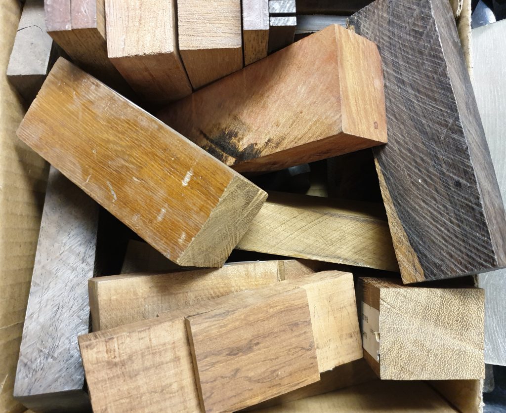 Pieces of wood from a knife making tool supplier.